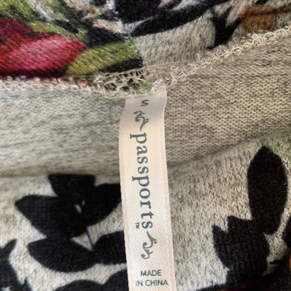 Passport Cowl Neck Sweater - Gray with Floral Accents - Picture 2 of 5